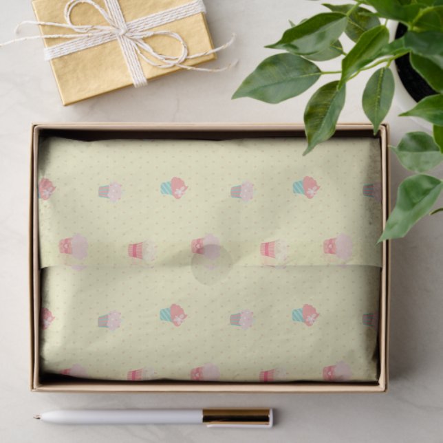 Cupcakes and Polka Dot Cute Pattern Pastel Tissue Paper (Gift)