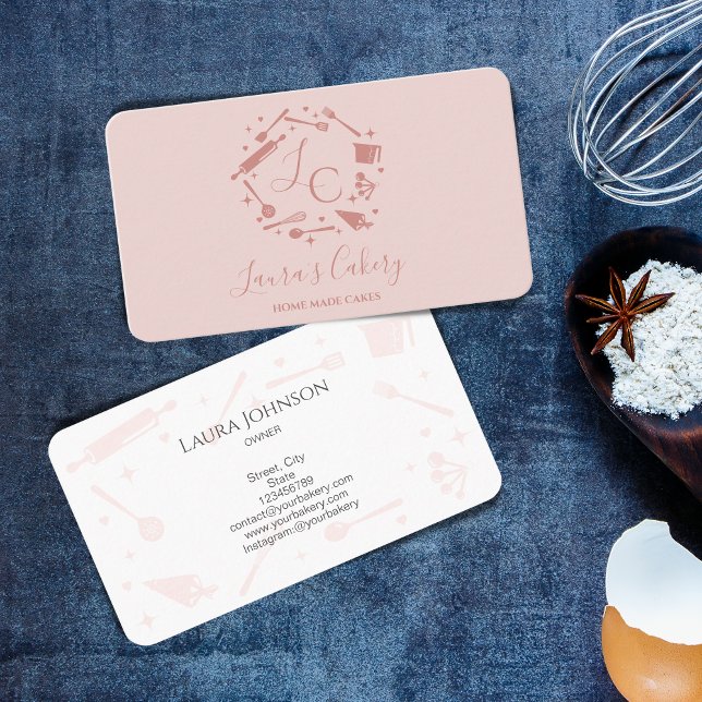 Cupcakes Baking Tools Utensils Whisk Monogram Business Card (Creator Uploaded)