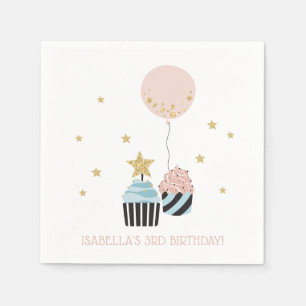 Cupcakes & Balloon Faux Glitter Girl's Birthday Napkin