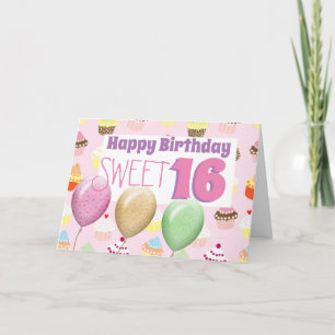Cupcakes Balloons Sweet 16 Birthday Card Sixteen