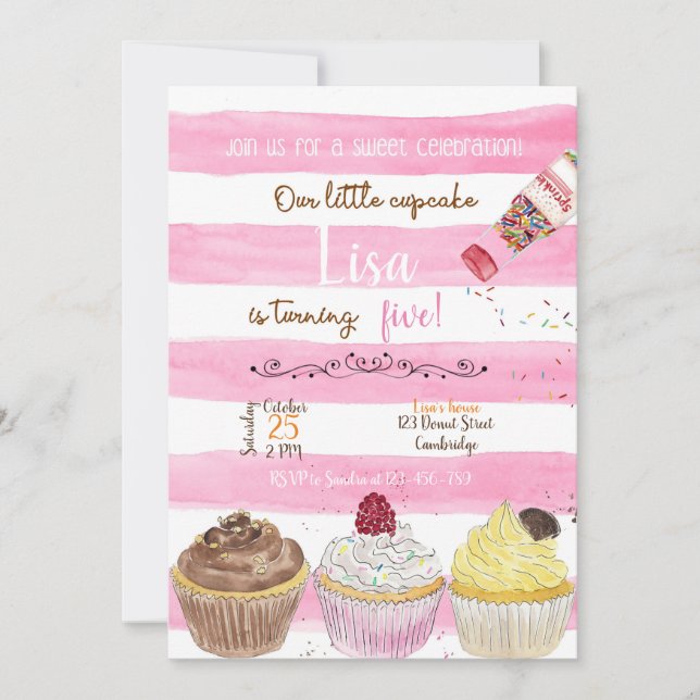 Cupcakes Birthday Invitation, Cupcakes Invitation (Front)