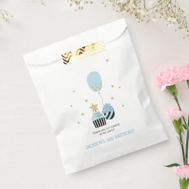 Cupcakes & Blue Balloon | Boy's Birthday Thank You Favour Bags (Sealed)