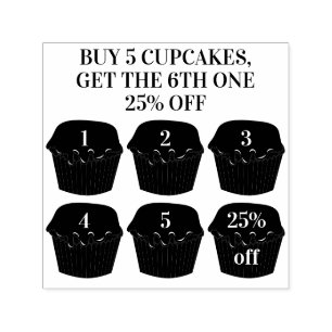 Cupcakes Buy Five Get One Punches Bakery Loyalty Self-inking Stamp