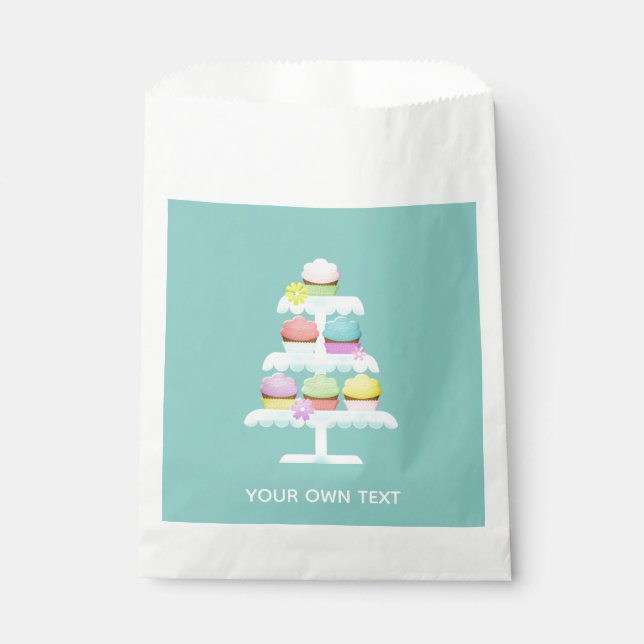 Cupcakes Cake Stand Teal Custom Text Favour Bags (Front)