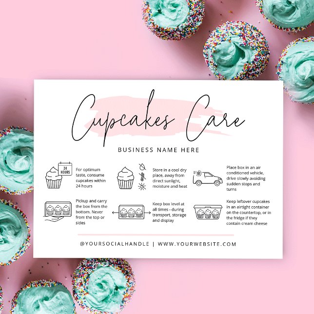 Cupcakes Care Instructions Blush Pink Watercolor Business Card (Creator Uploaded)