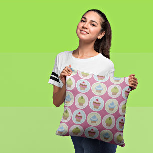 Cupcakes & Chevron Stripes Decorative Throw Pillow