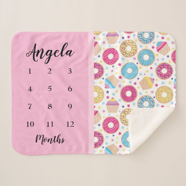 Cupcakes & Donuts Milestone Photo Sherpa Blanket (Front (Horizontal))