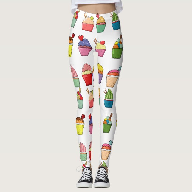 Cupcakes Fun design l Fashion colourful White Leggings (Front)