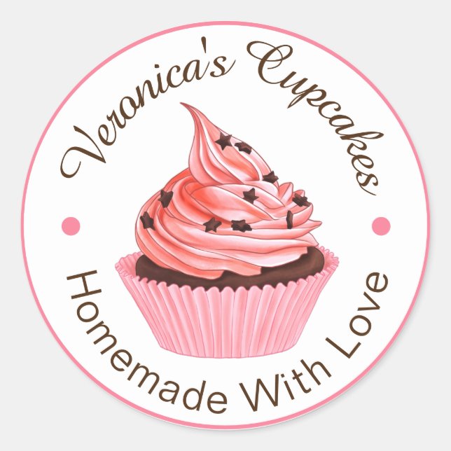 Cupcakes Homemade With Love Light Pink Classic Round Sticker (Front)