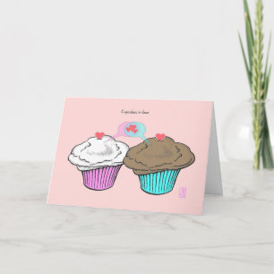 Cupcakes in Love VanillaChocoPinkBlue Valentine Card