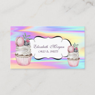  Cupcakes Macaron Bakery Colourful Holographic  Business Card