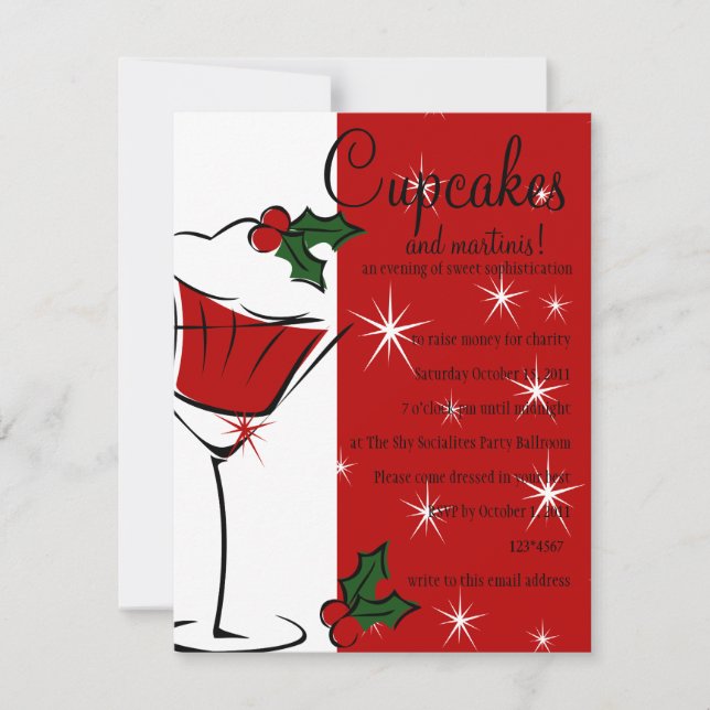 Cupcakes, Martini & Holly Invitation (Front)