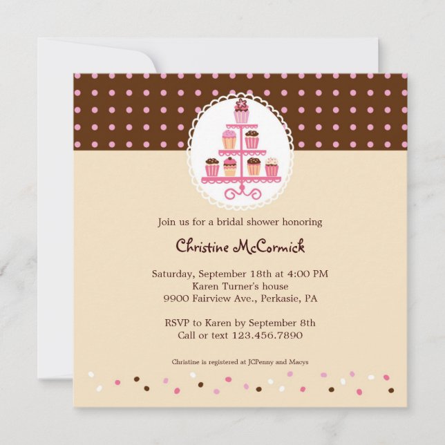 Cupcakes on a Stand (Brown/Cream) Invitation (Front)
