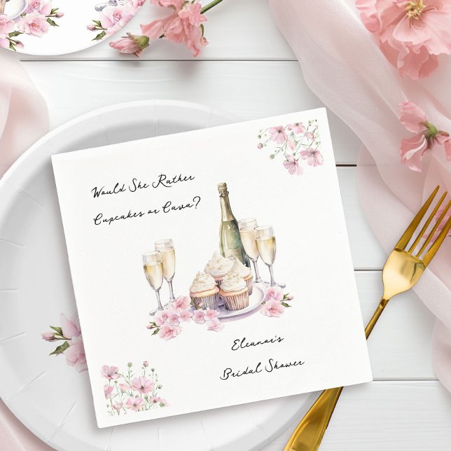 Cupcakes or Cava Floral Champagne Bridal Shower Napkin (Napkins from Cupcakes and Cava Bridal Shower Collection by Darling & May)