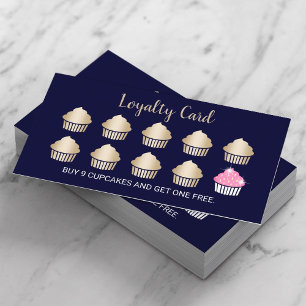 Cupcakes Pastry Bakery Navy Blue Loyalty Card