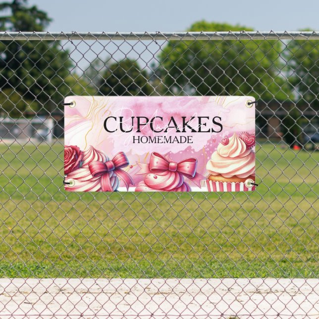 Cupcakes Pink Bakery Marble Gold Banner (Insitu)