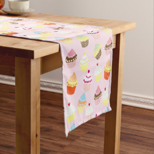 CUPCAKES PINK PARTY PATTERN SHORT TABLE RUNNER