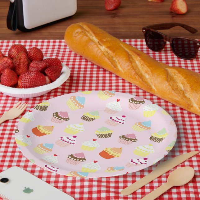 CUPCAKES PINK PATTERN PAPER PLATE (Picnic)