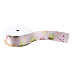 CUPCAKES PINK PATTERN SATIN RIBBON