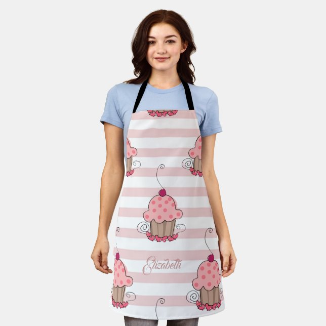Cupcakes Pink Stripes Apron (Worn)