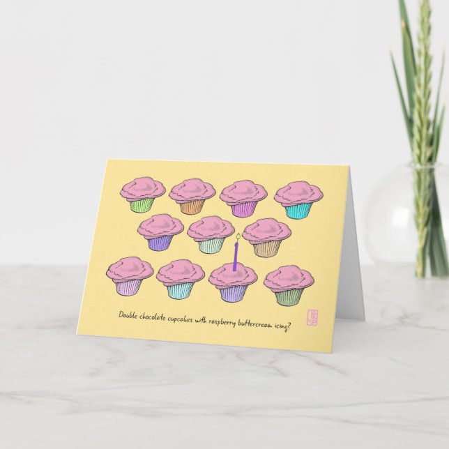 Cupcakes Raspberry Icing Candle Birthday Card (Front)