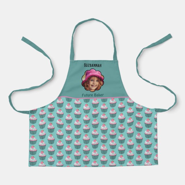 Cupcakes Scalloped Custom Photo Template Name Apron (Front)