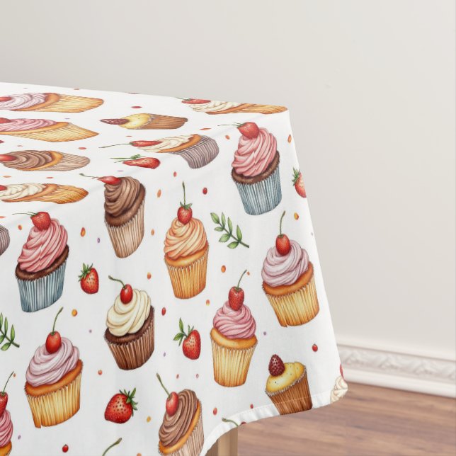 Cupcakes & Strawberries Tablecloth (In Situ)