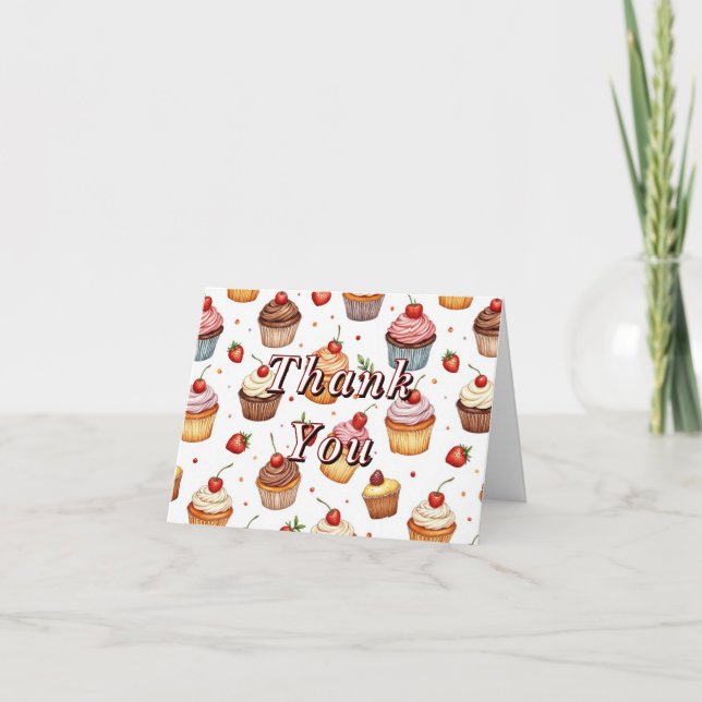 Cupcakes & Strawberries Thank You Card (Front)
