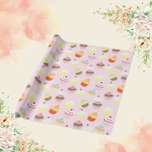 Cupcakes Watercolor Wallpaper Background Pattern Wrapping Paper (Creator Uploaded)