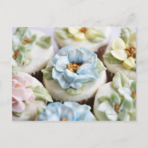 cupcakes with flower icing postcard