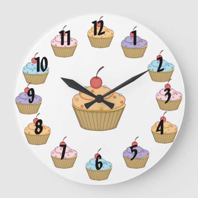 Cupcakes with Sprinkles Large Clock (Front)