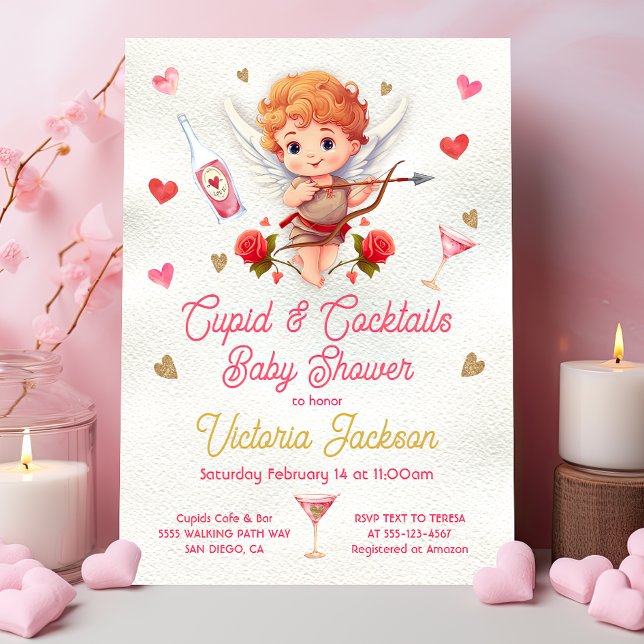 Cupid and Cocktails Valentine's Day Baby Shower Invitation (Creator Uploaded)