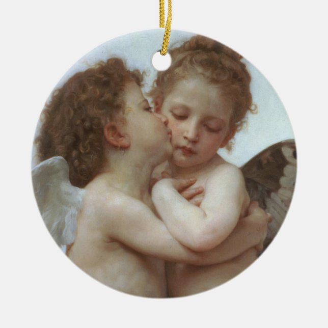 Cupid and Psyche as children - William Bouguereau Ceramic Tree Decoration (Front)