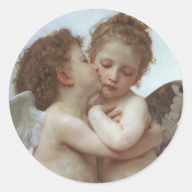Cupid and Psyche as children - William Bouguereau Classic Round Sticker (Front)