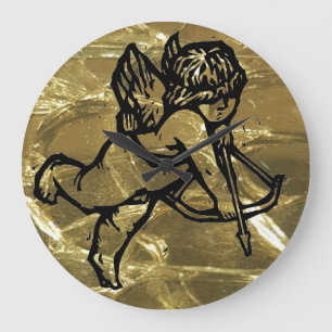 Cupid Angel Christmas Clock Black Gold
