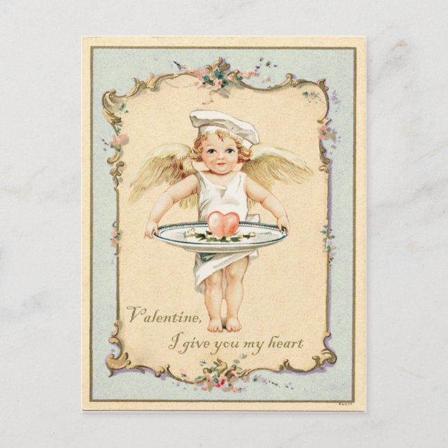 Cupid Angel Heart Vintage Reproduction Postcard (Front)