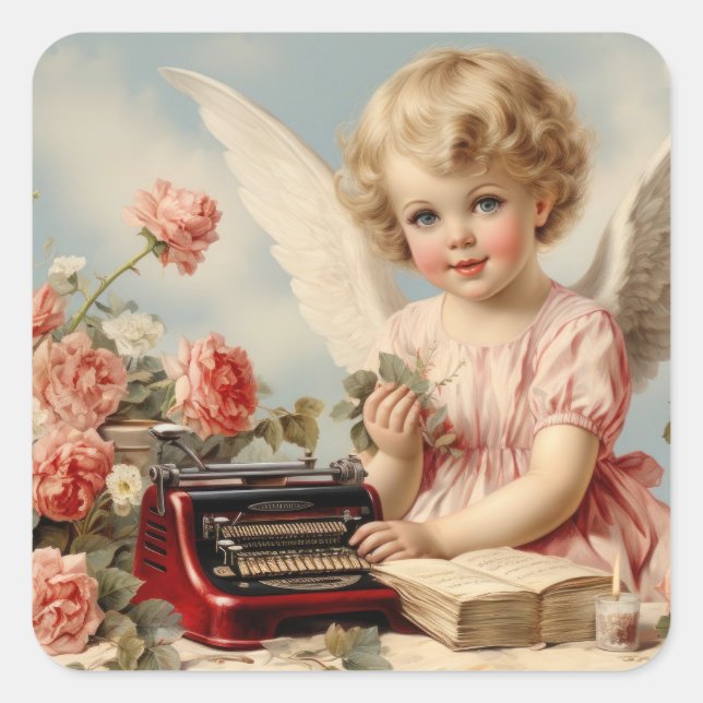 Cupid Angel write a love letter Square Sticker (Front)