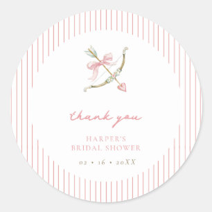 Cupid Arrow & Stripes Bridal Shower Thank You Classic Round Sticker