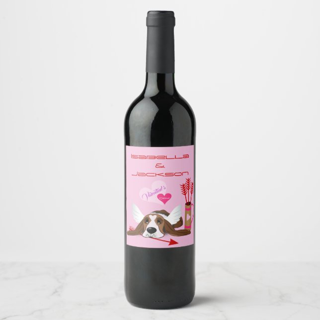 Cupid Basset Hound Wine Label (Front)