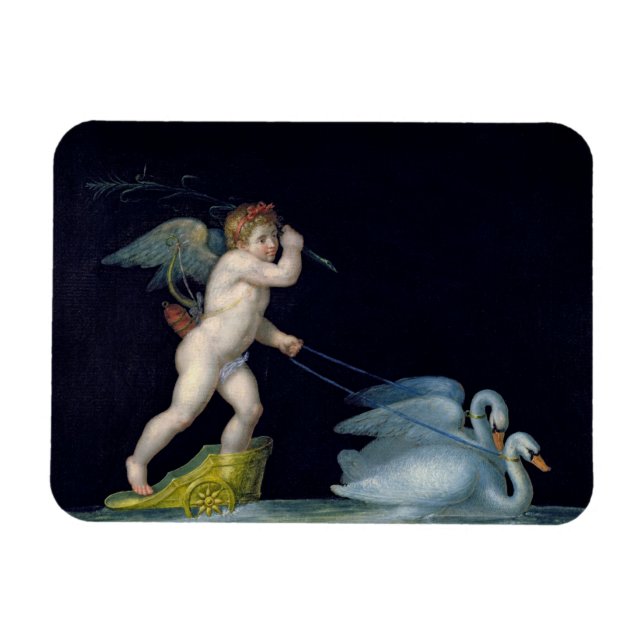Cupid being led by a pair of swans (oil on panel) magnet (Horizontal)