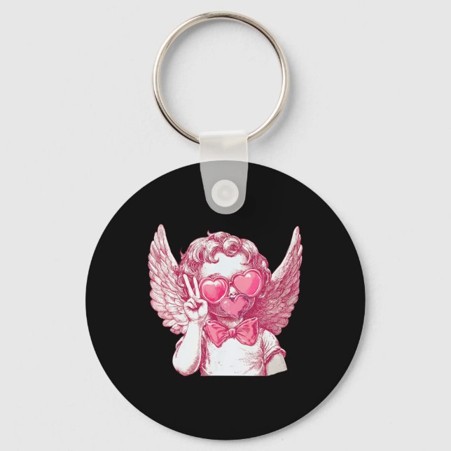 Cupid Blowing Bubbles Heart Sungles Valentines  Key Ring (Front)
