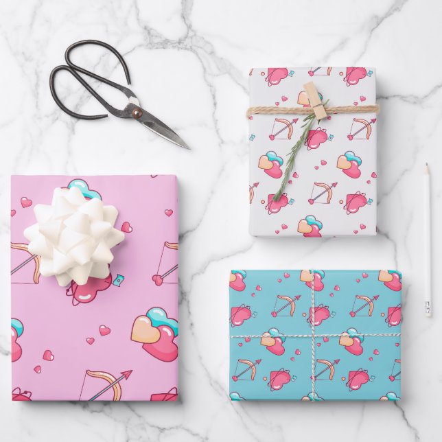Cupid Bow Arrow Heart Pattern Cute Valentine's Day Wrapping Paper Sheet (Front)