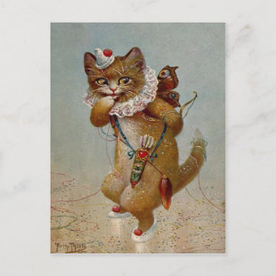 Cupid Cat Vintage early 1900's Postcard