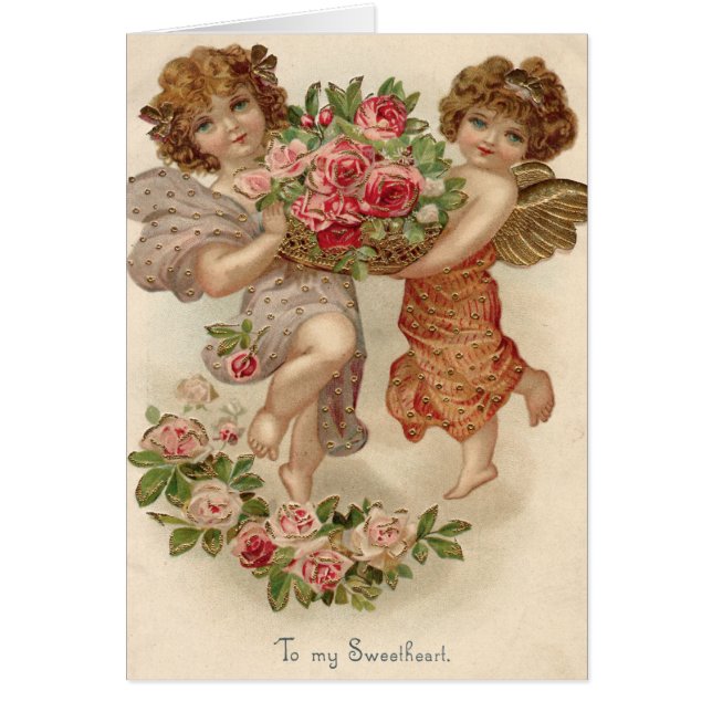 Cupid Cherub Angel Basket Roses Rose (Front)