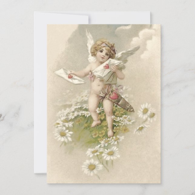 Cupid Cherub Angel Daisy Wedding Invitation (Front)