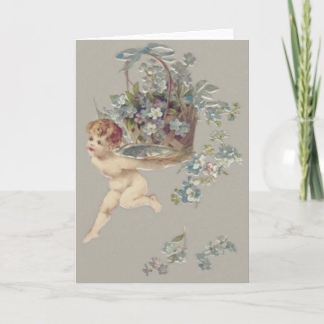 Cupid Cherub Angel Forget-Me-Not Card (Front)