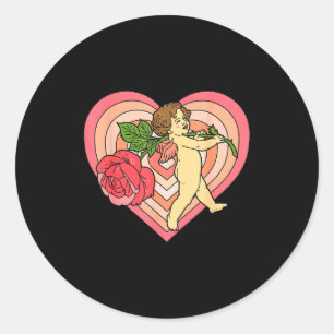 Cupid Cherub Angel With Red Rose Heart Love Valent Classic Round Sticker