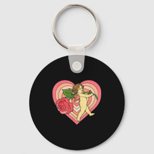 Cupid Cherub Angel With Red Rose Heart Love Valent Key Ring