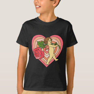 Cupid Cherub Angel With Red Rose Heart Love Valent T-Shirt