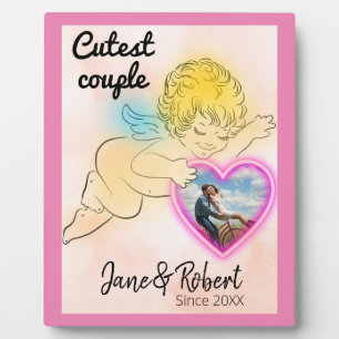 Cupid couple photo save the date postcard wooden b plaque